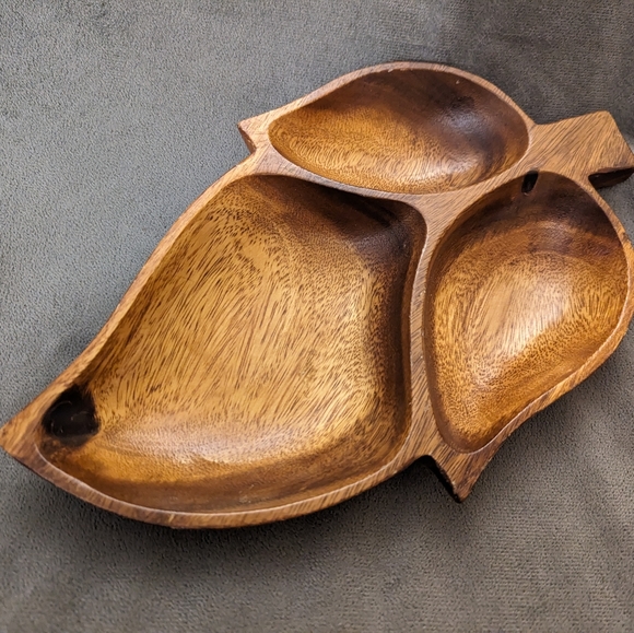 Vintage Wood Hand Carved Leaf Nut Tray Bowl Home Decor Accent - Picture 5 of 7